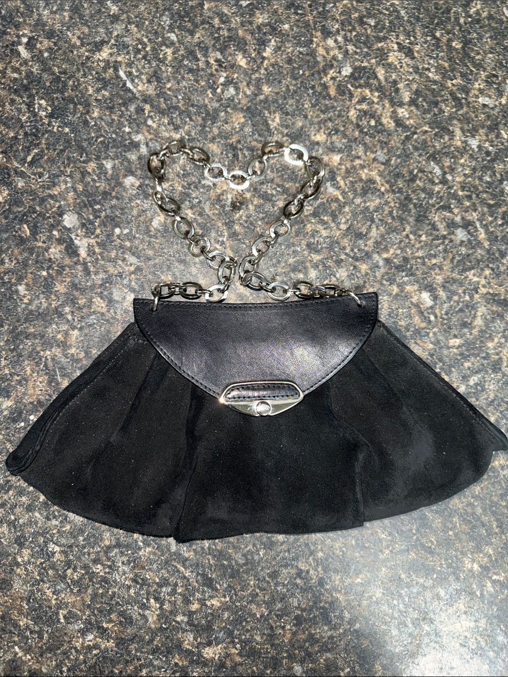 Furla Black Suede and Leather Chain-Handle Clutch Vintage 1999